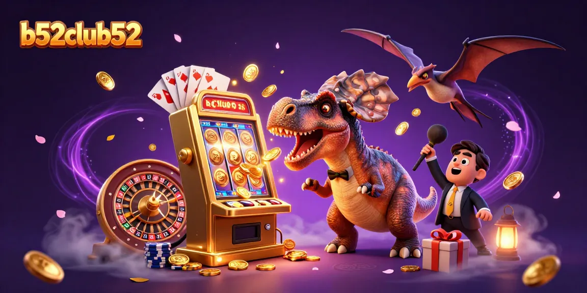 Watch as b52club52 comes to life with dinosaurs winning jackpots in this vibrant casino scene.