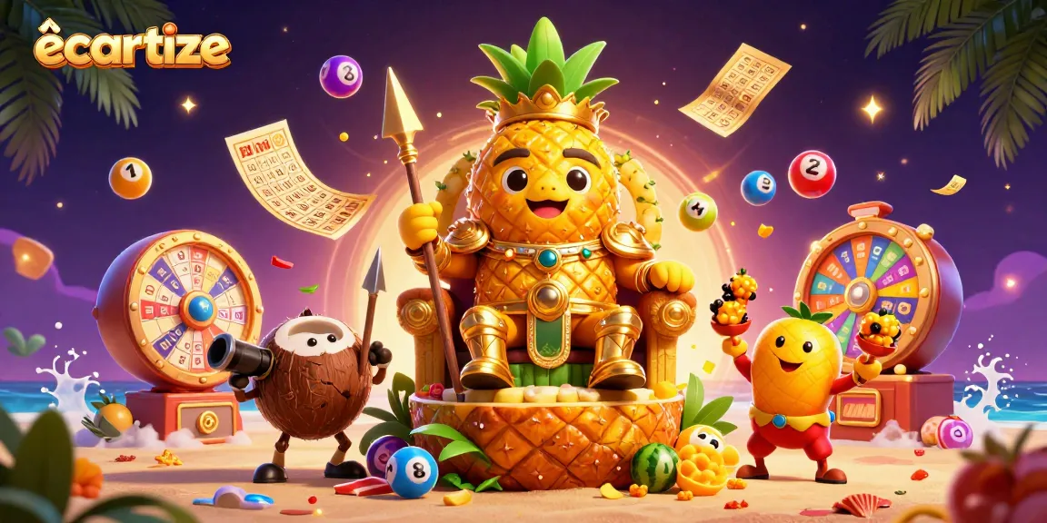 ecartize showcases a vibrant casino scene with a pineapple king and lottery elements, celebrating gaming excitement