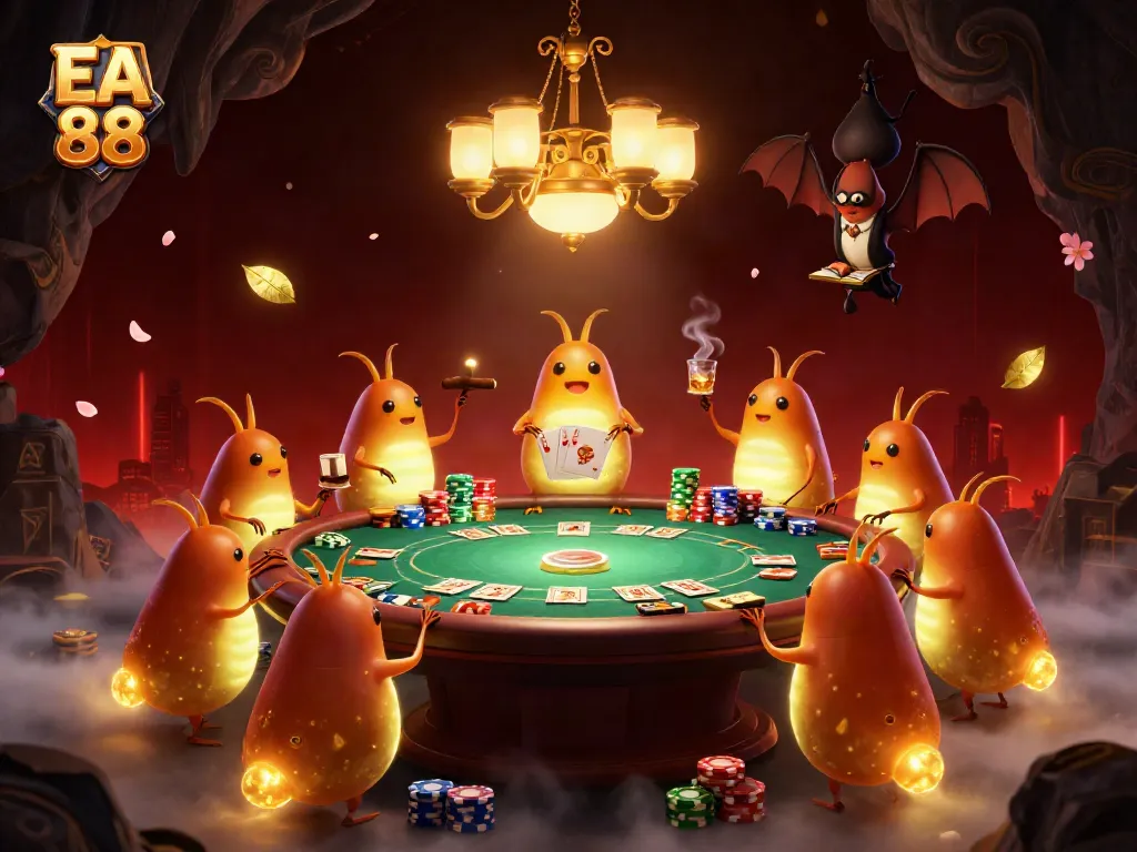 Experience thrilling gameplay at EA 88 with glowing characters illuminating a vibrant casino scene.