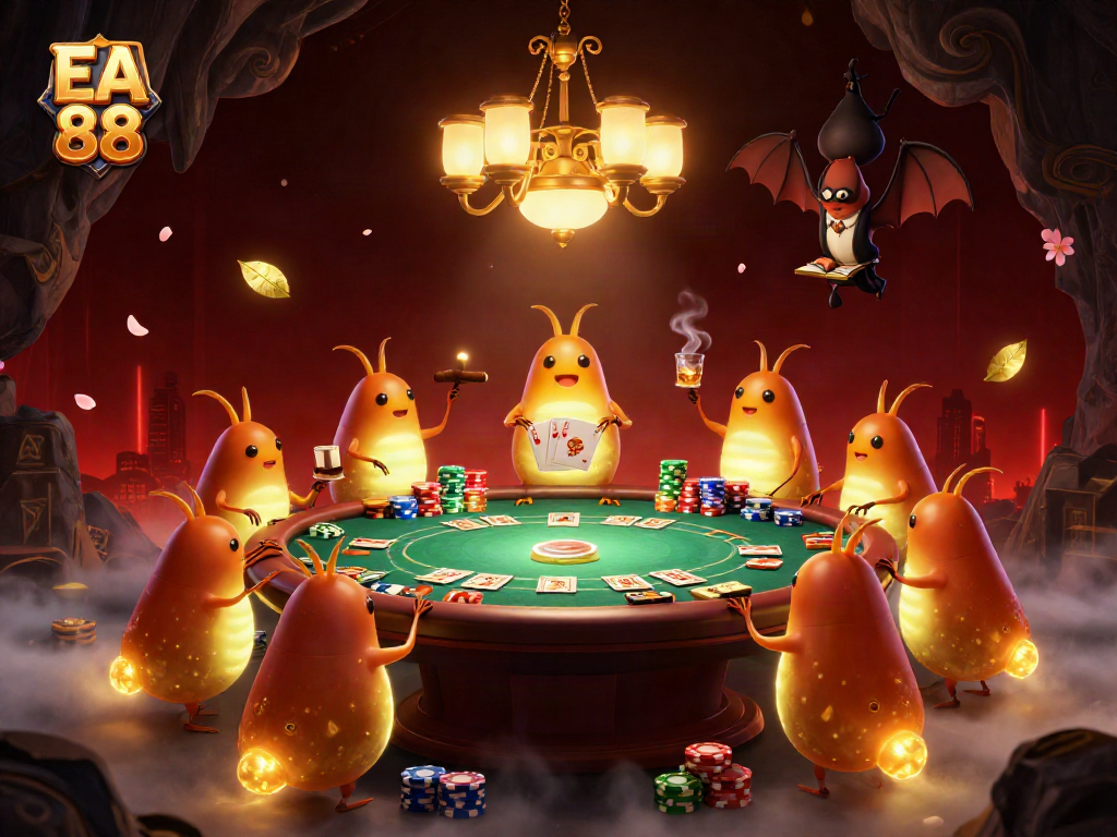 Experience thrilling gameplay at EA 88 with glowing characters illuminating a vibrant casino scene.