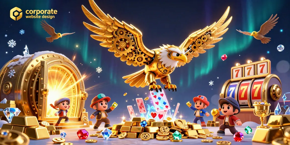 Experience dynamic corporate website design featuring a flying cybernetic eagle amidst holographic playing cards, capturing the thrill of online betting.