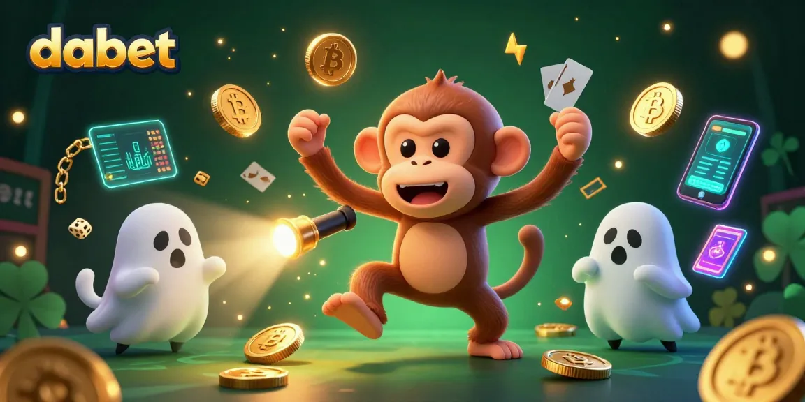 Engage with dabet's thrilling haunted casino scene featuring a mischievous monkey and ghost-hunter puppy.