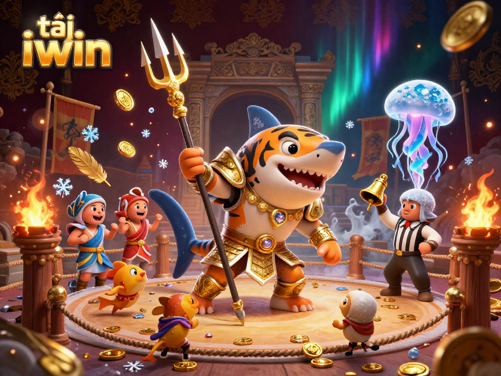 Engage with the thrilling world of tải iwin in this 3D underwater casino battle featuring a tiger shark.