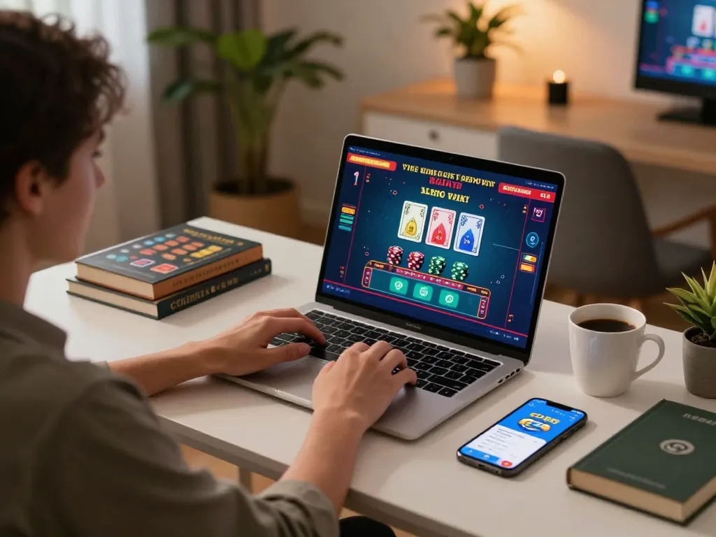 Player engaging in a live dealer game with Go88 app on laptop, illustrating online gambling experience.