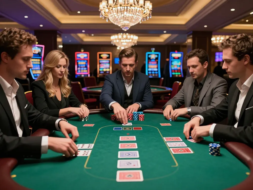 Players strategizing in a high-stakes poker game at 壹發娛樂 casino.