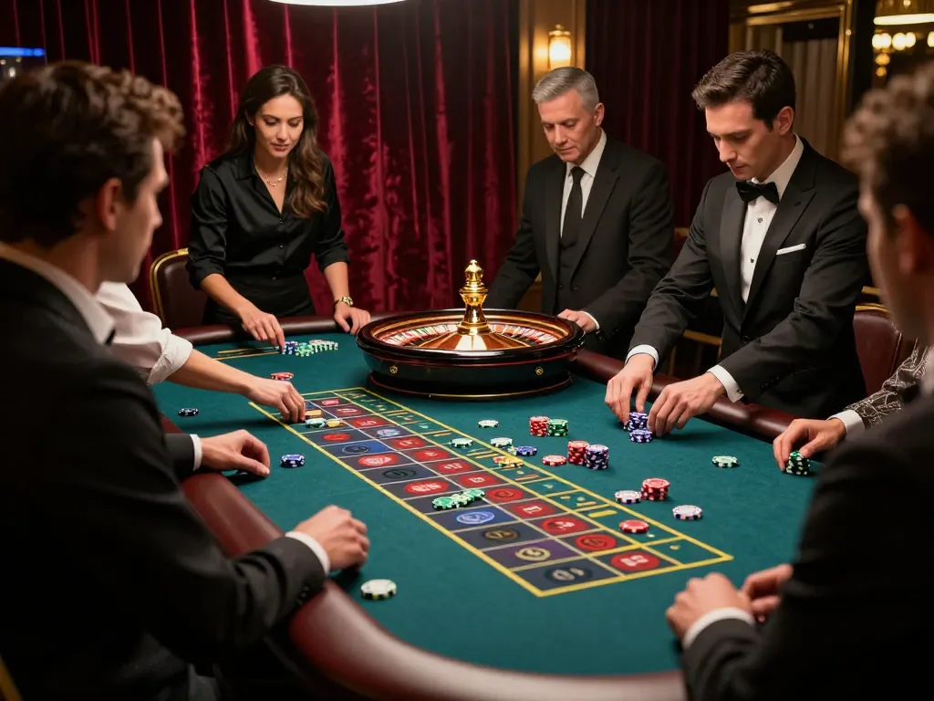 Players engaging at the roulette table at Nhà Cái RR88, showcasing the excitement and elegance of the casino.