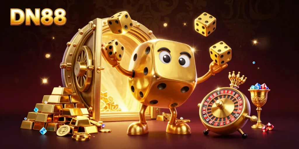Engage with DN88's exciting casino scene featuring dynamic characters and treasures.