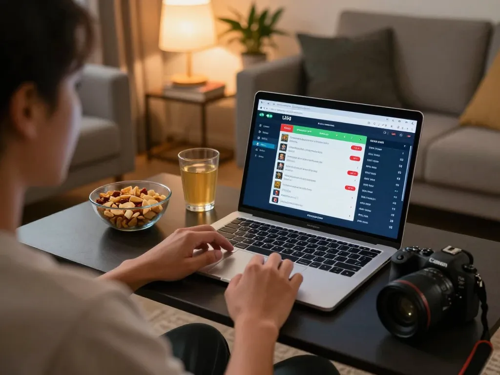 Engaging sports betting session on DAGA com laptop in cozy home setting.