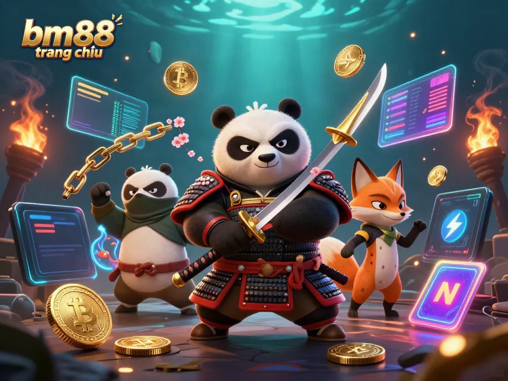 Experience excitement at bm88 trang chủ with vibrant samurai pandas and gold coins!
