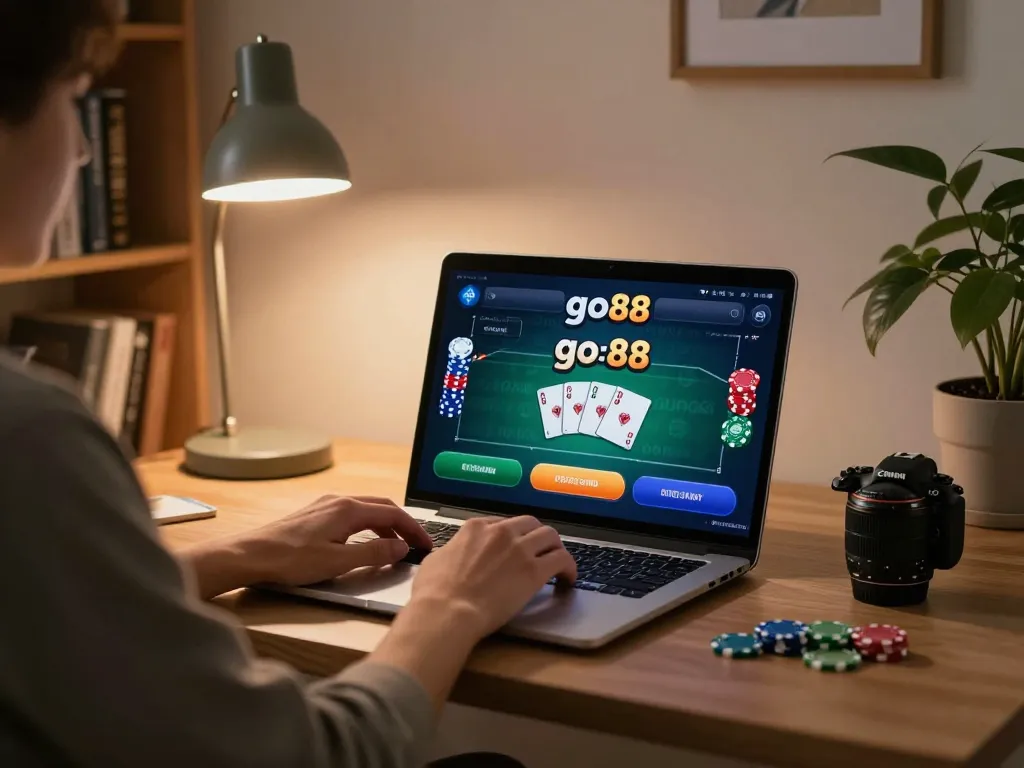 Engaged player using go88 online platform for creating winning strategies in a cozy home setup.
