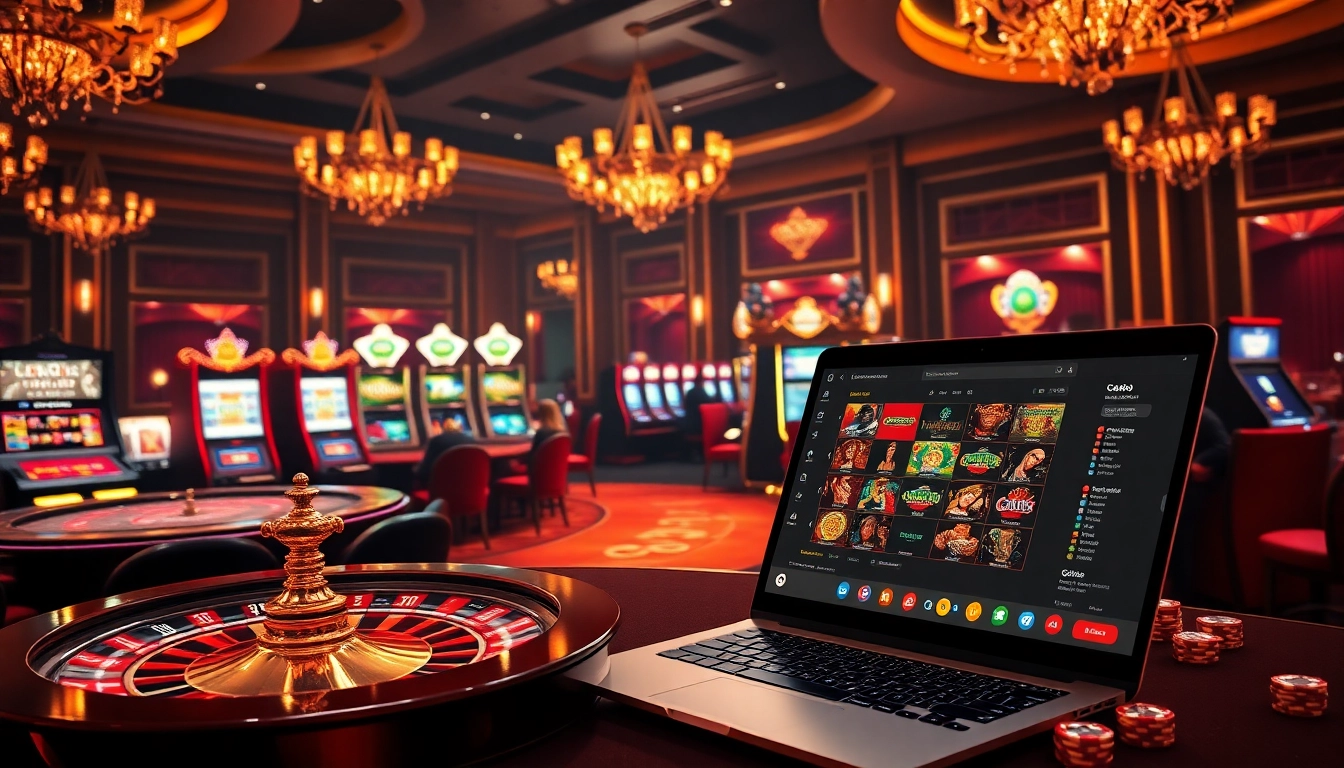 The thrilling experience of playing at GA888, featuring casino tables, vibrant chips, and spinning roulette.