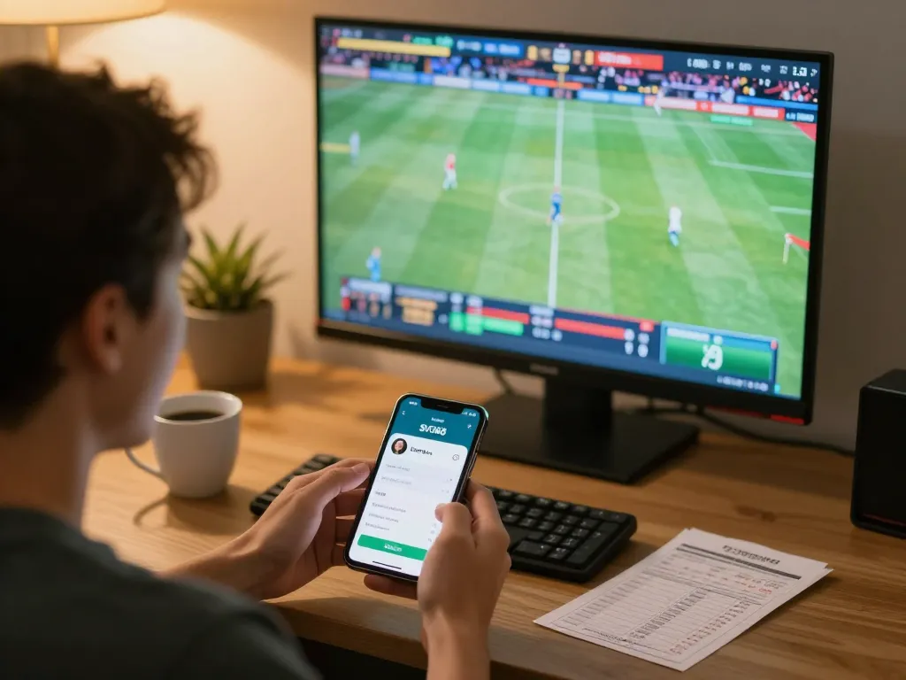 Betting enthusiast placing bets using SV368 Link app during live sports event