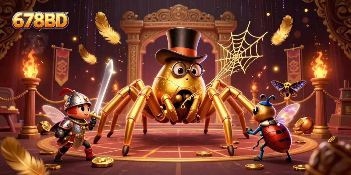 678BD showcases a vibrant 3D scene with a golden tarantula and beetle knight in a casino