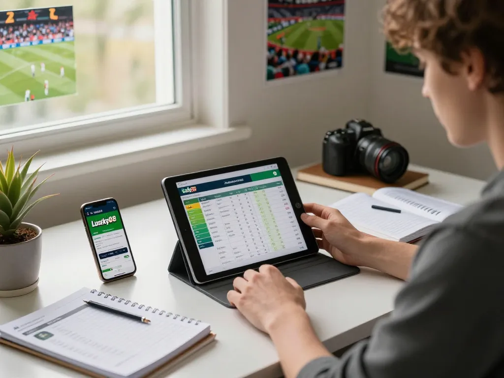 Placing strategic bets on the Lucky88 app, engaging in thorough sports analysis in a comfortable home setting