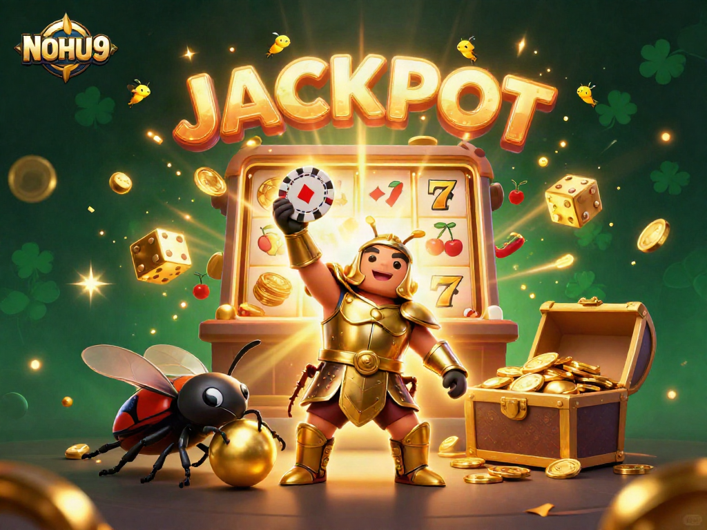 Engage in thrilling casino action with NOHU90 as a hercules beetle celebrates jackpot wins!