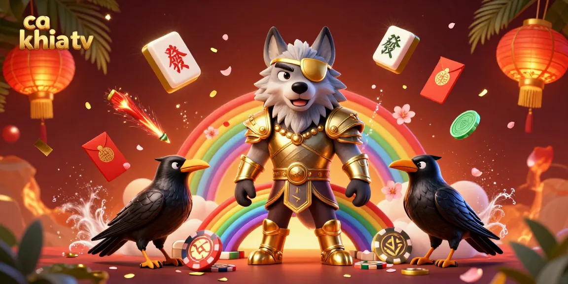 Experience thrilling moments at ca khia tv with golden-eyed Odin and ravens amidst floating gaming elements.