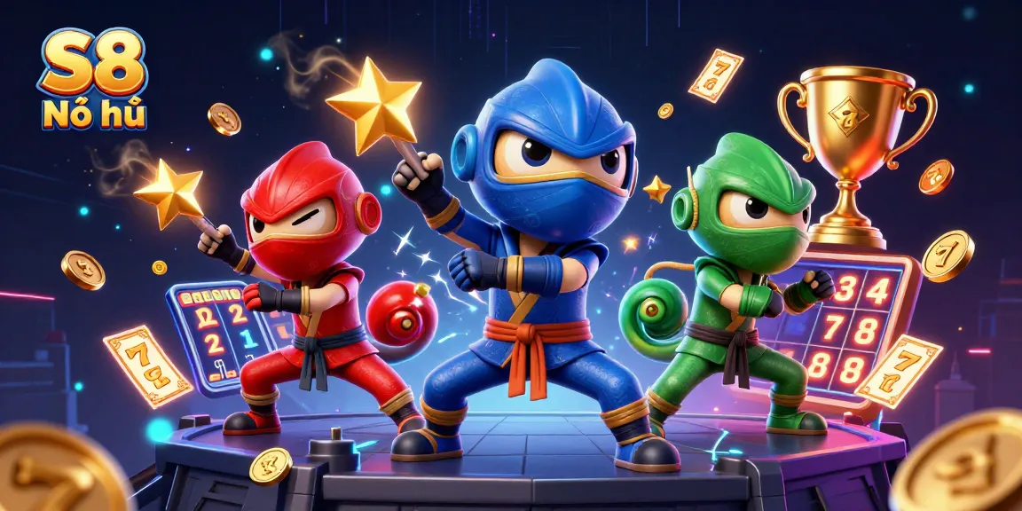 Engage in exciting S8 Nổ hũ action with dynamic slot reels and vibrant characters.