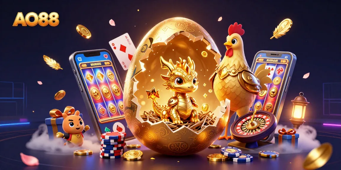 Experience thrilling gameplay with AO88, featuring a golden dragon in a vibrant casino environment.