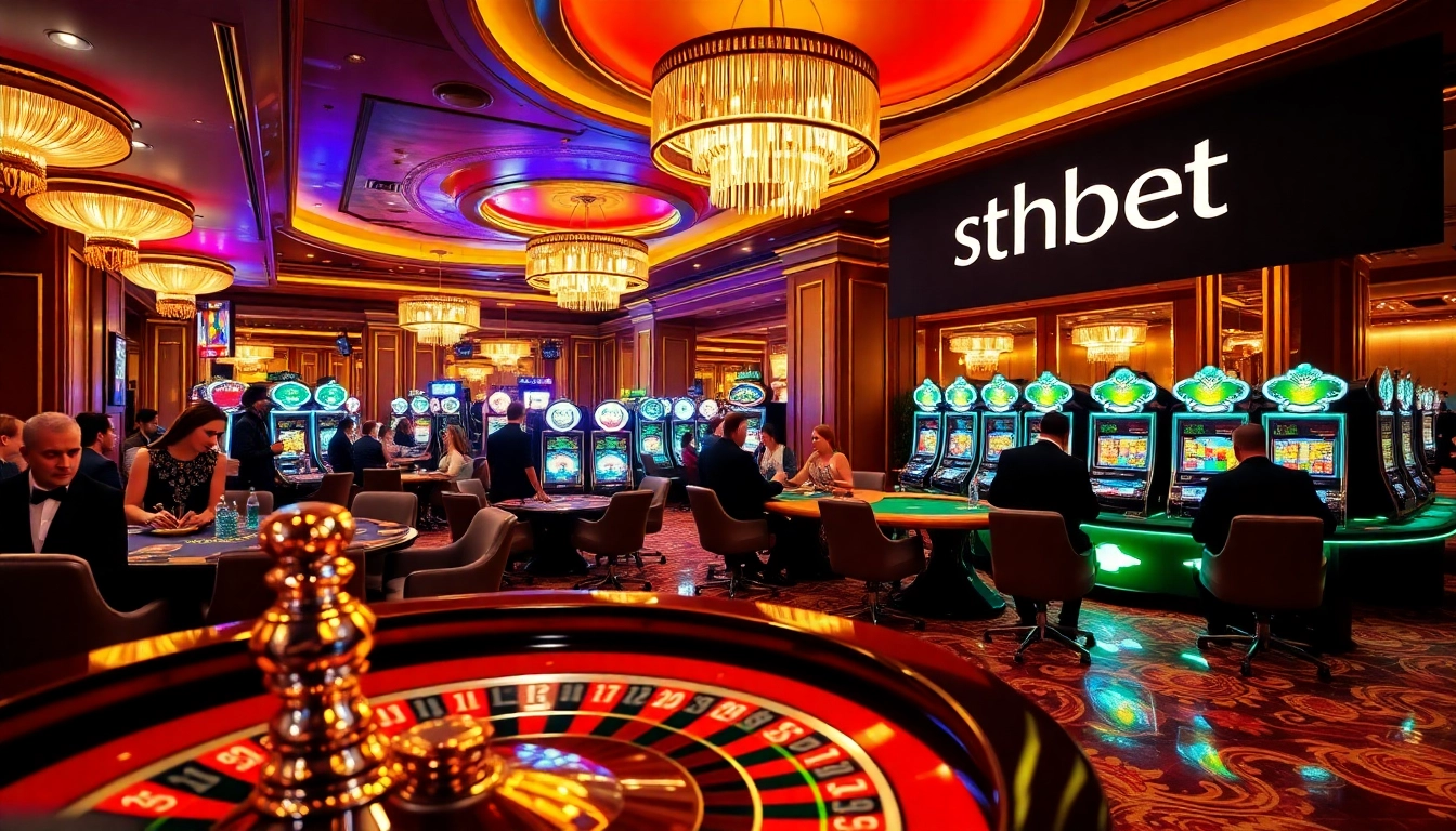 Experience the excitement of shbet with luxury casino gaming tables and vibrant slot machines.