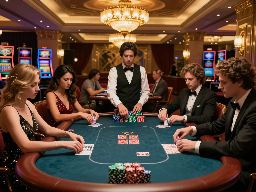 Engaging poker strategy session at casino highlighting uk88 com players strategizing their winning moves.