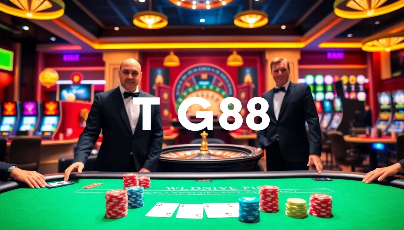 Experience the excitement of TG88 casino with vibrant poker tables and luxurious slot machines.