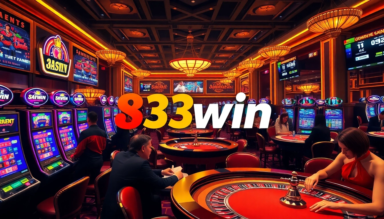 Feel the excitement at 33win with vibrant casino tables, poker chips, and immersive gaming experiences.