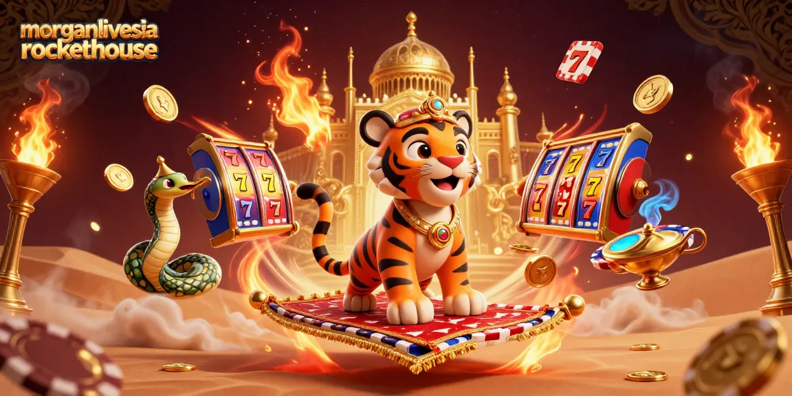 Play slots with morganlivesinarockethouse elements in a captivating online casino adventure illustration.