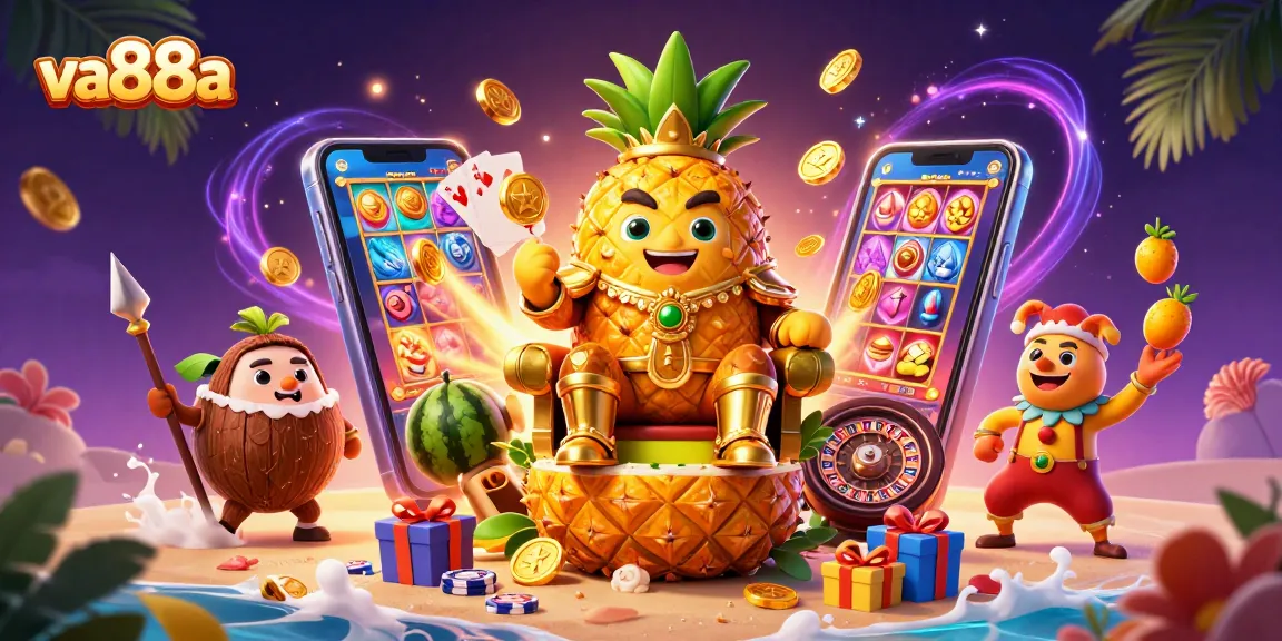 va88a unleashes a vibrant casino experience featuring a lively pineapple king and thrilling game elements.