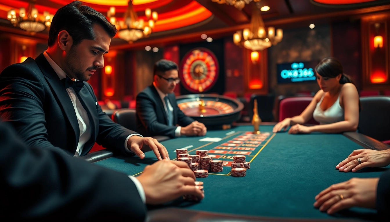 Experience high-stakes poker action with OK8386 at a luxurious casino table.