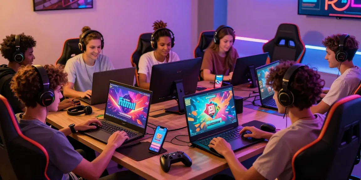 Gamers playing diverse porn games HTML on various devices, showcasing an exciting online gaming atmosphere.
