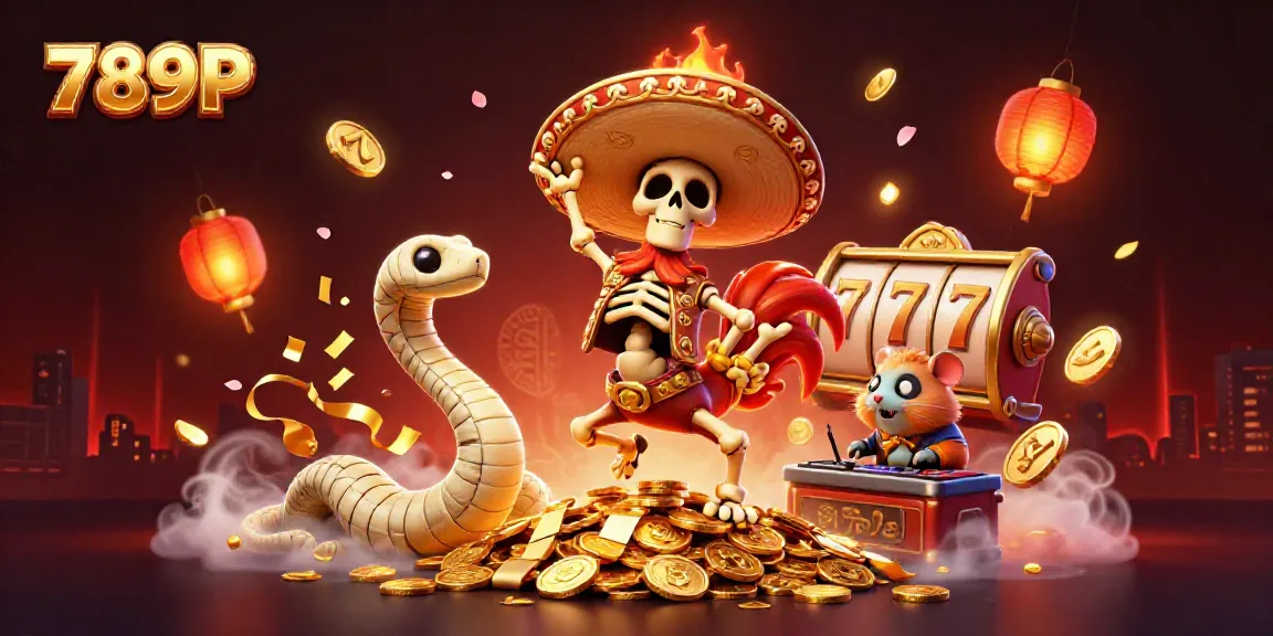 Experience epic wins with vibrant 789P illustration featuring a dancing skeleton mariachi, lucky slot reels, and glowing lanterns.