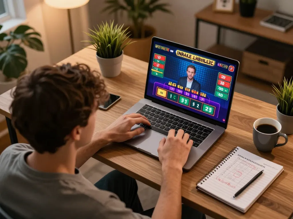 Experience the excitement of SV368 online gaming with a player engaged in a live dealer baccarat session, showcasing vibrant betting interfaces and a cozy home setup.