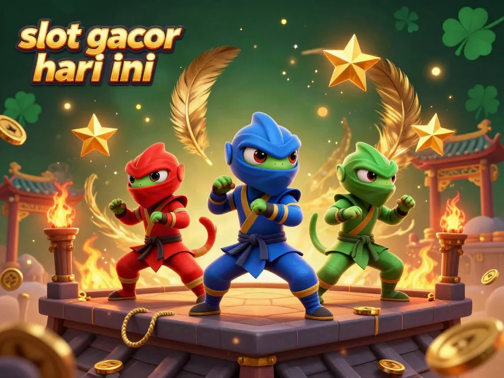 Watch the ninja chameleon team in action with slot gacor hari ini, surrounded by dynamic casino elements.
