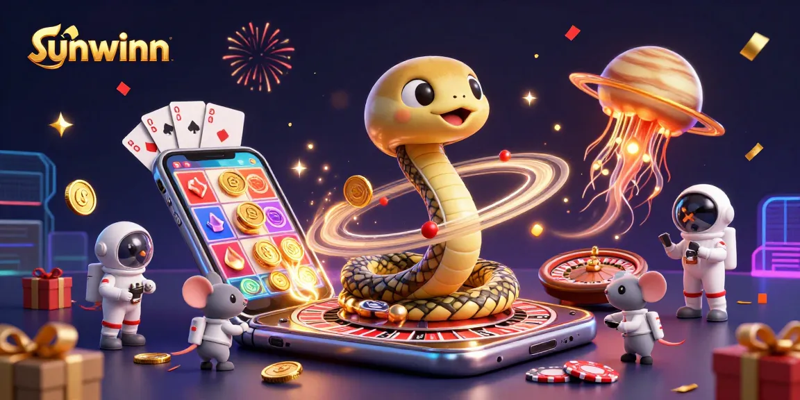 Place bets at sunwinn with cosmic characters in a vibrant, gambling-themed illustration.