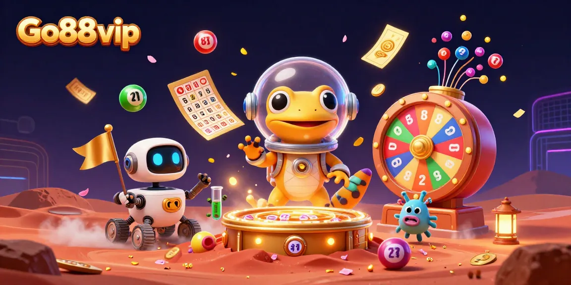 Experience the excitement of Go88 vip with our dynamic casino-themed 3D illustration showcasing colorful lottery and gaming elements.