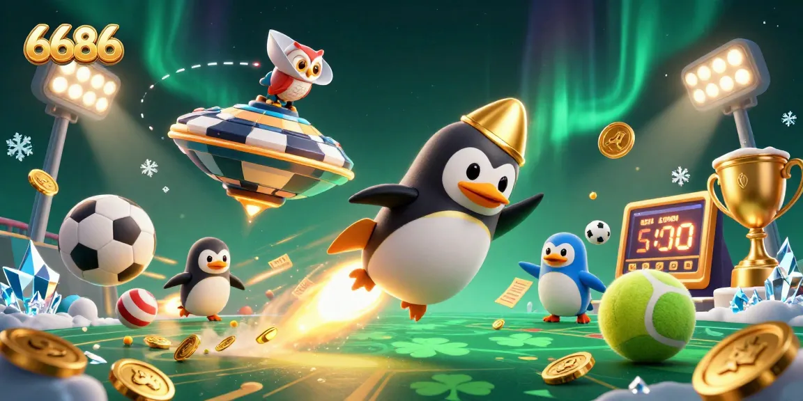 Catch golden coins while playing with the 6686 penguin in a vibrant casino adventure