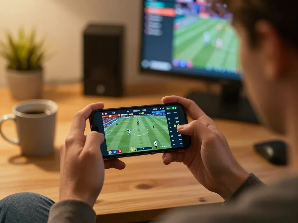 Mobile betting experience with kqbd live odds displayed on smartphone, cozy home setting enhancing the excitement of sports wagering.