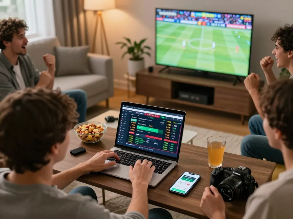 F168 sports betting scene with person actively placing bets on their laptop during live sports, showcasing engaging atmosphere