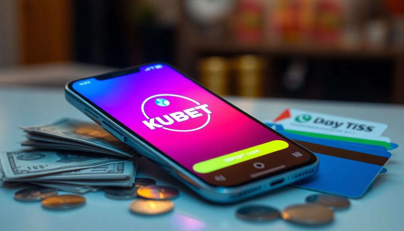 Nạp Tiền KUBET88 – Bước Thiết Yếu Để Trải Nghiệm Giải Trí with a smartphone showing KUBET88 app, cash, and e-wallet logos.