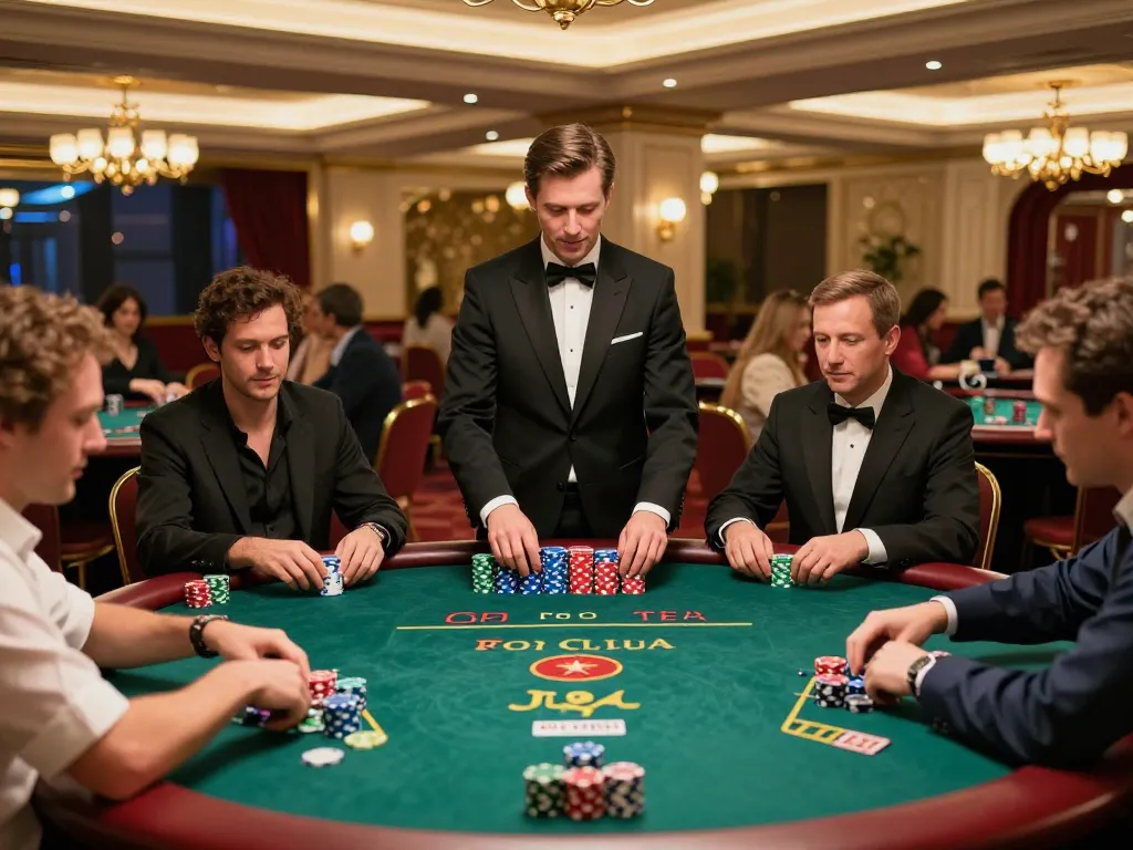 Players enjoying poker action at 79 Club's vibrant casino table, showcasing excitement and strategy.