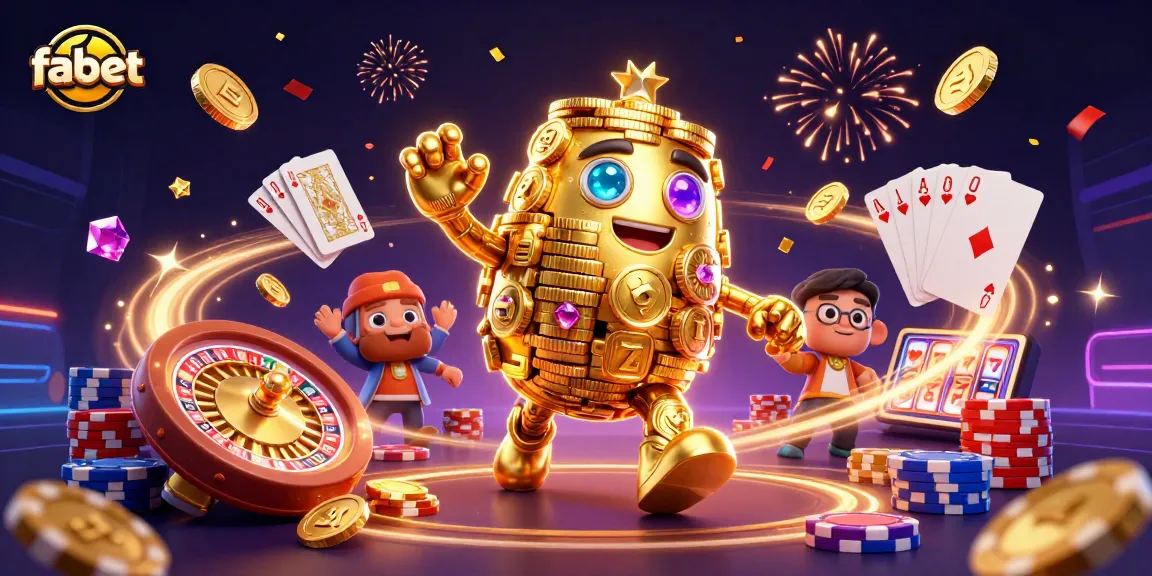 Win big at fabet with a 3D fantasy illustration showcasing gold coins and casino games.