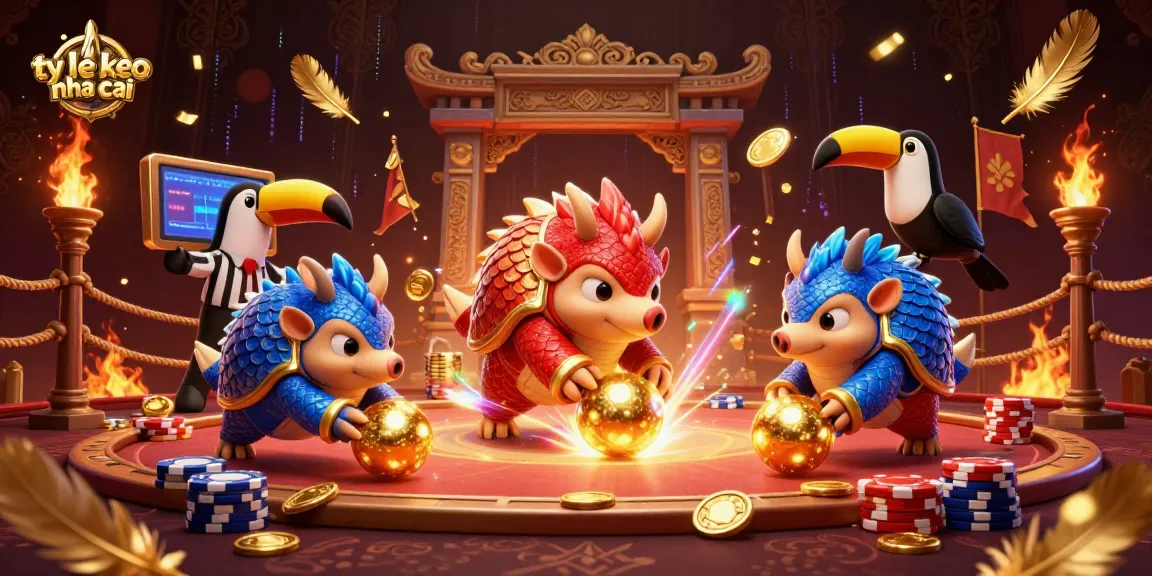 Bet on ty le keo nha cai with rival pangolins competing in a dynamic casino scene with poker chips.