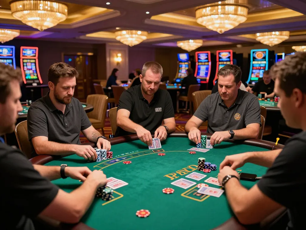 Engaged players enjoying blackjack action at a luxury casino featuring mb66 excitement.