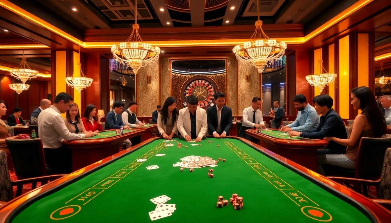 Players enjoy an exciting game of Long Bảo Baccarat at a vibrant casino table.