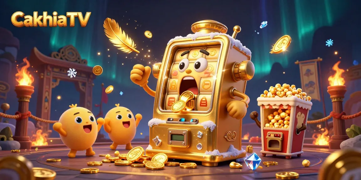 CakhiaTV showcases winning moments with golden slot machines and vibrant casino elements.