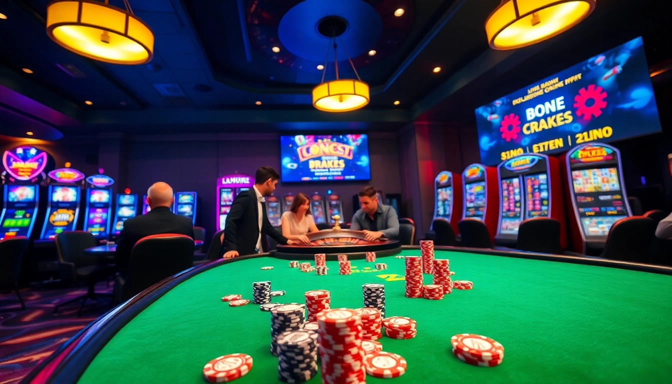 A thrilling poker game at nhà cái thabet, featuring vibrant tables and engaged players with colorful chips.