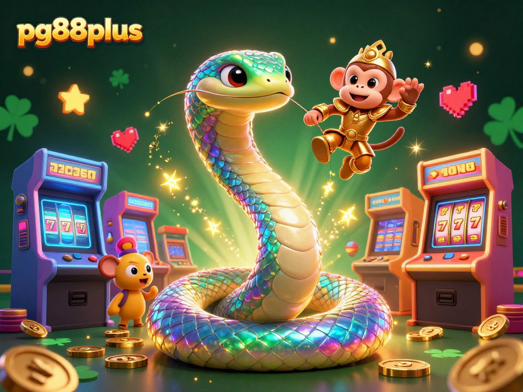 Experience thrilling wins at pg88plus with an ultra-detailed 3D gaming scene featuring a vibrant rainbow serpent.