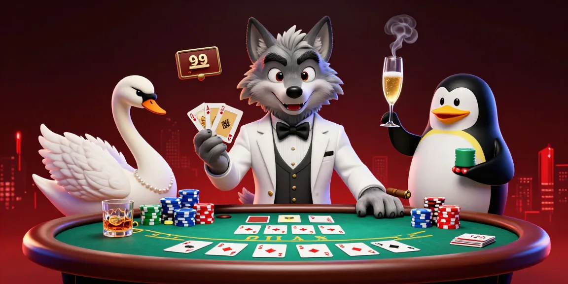 88Vbet showcases a lively baccarat scene with a debonair wolf and elegant characters engaging in high-stakes gaming.